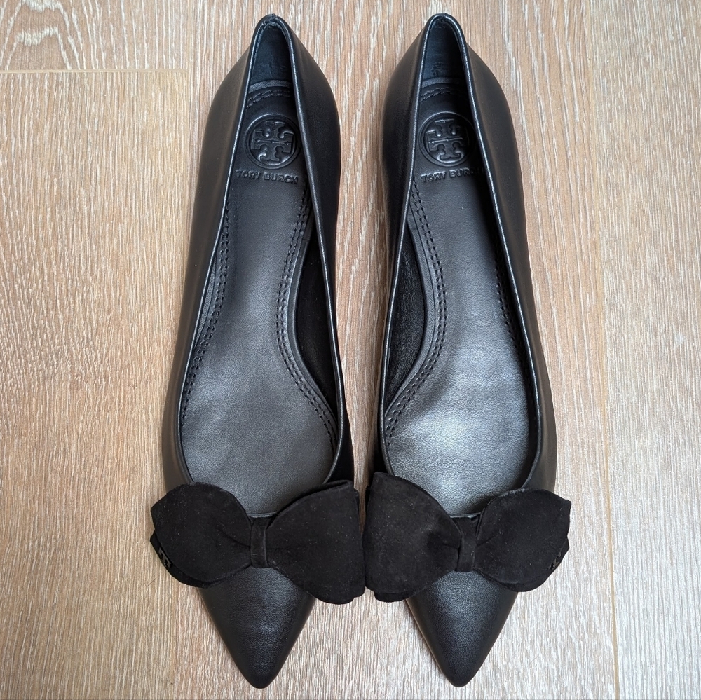 NIB Tory Burch Rosalind Black Suede Bow Ballet Flats